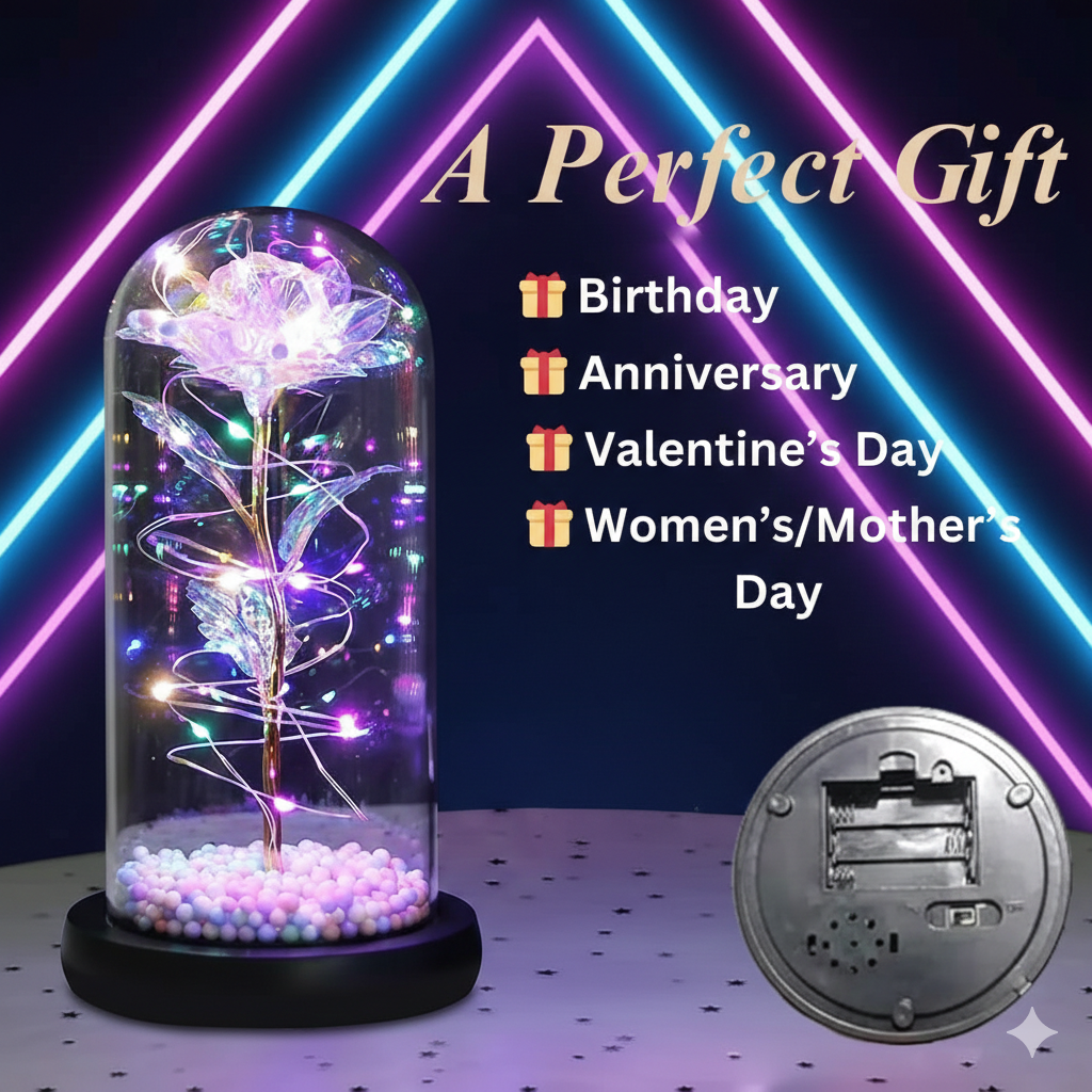 LED Rose Flower Glass Dome | Romantic Gift