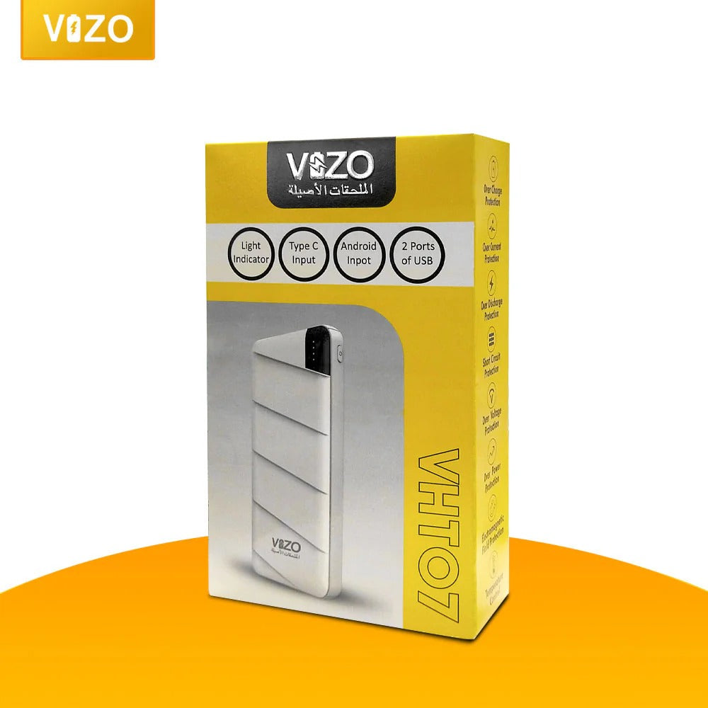 VHT-07 10000mAh Power Bank for Android Mobile in packaging with light indicator and USB ports.
