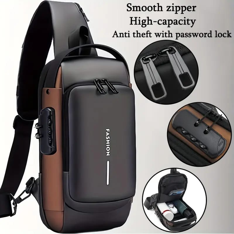 Fashion Men Sling Bag Pack with USB Charging Port