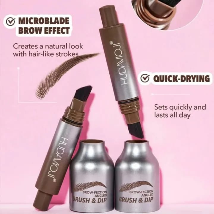 Huxibeauty Brow Fection Angled Brush color swatches showing Taupe, Auburn, Chocolate, and Espresso eyebrow shades.