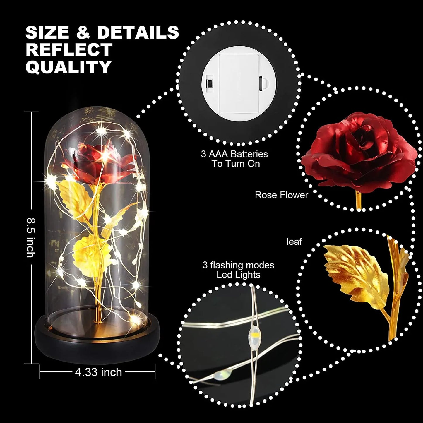 LED Rose Flower Glass Dome | Romantic Gift