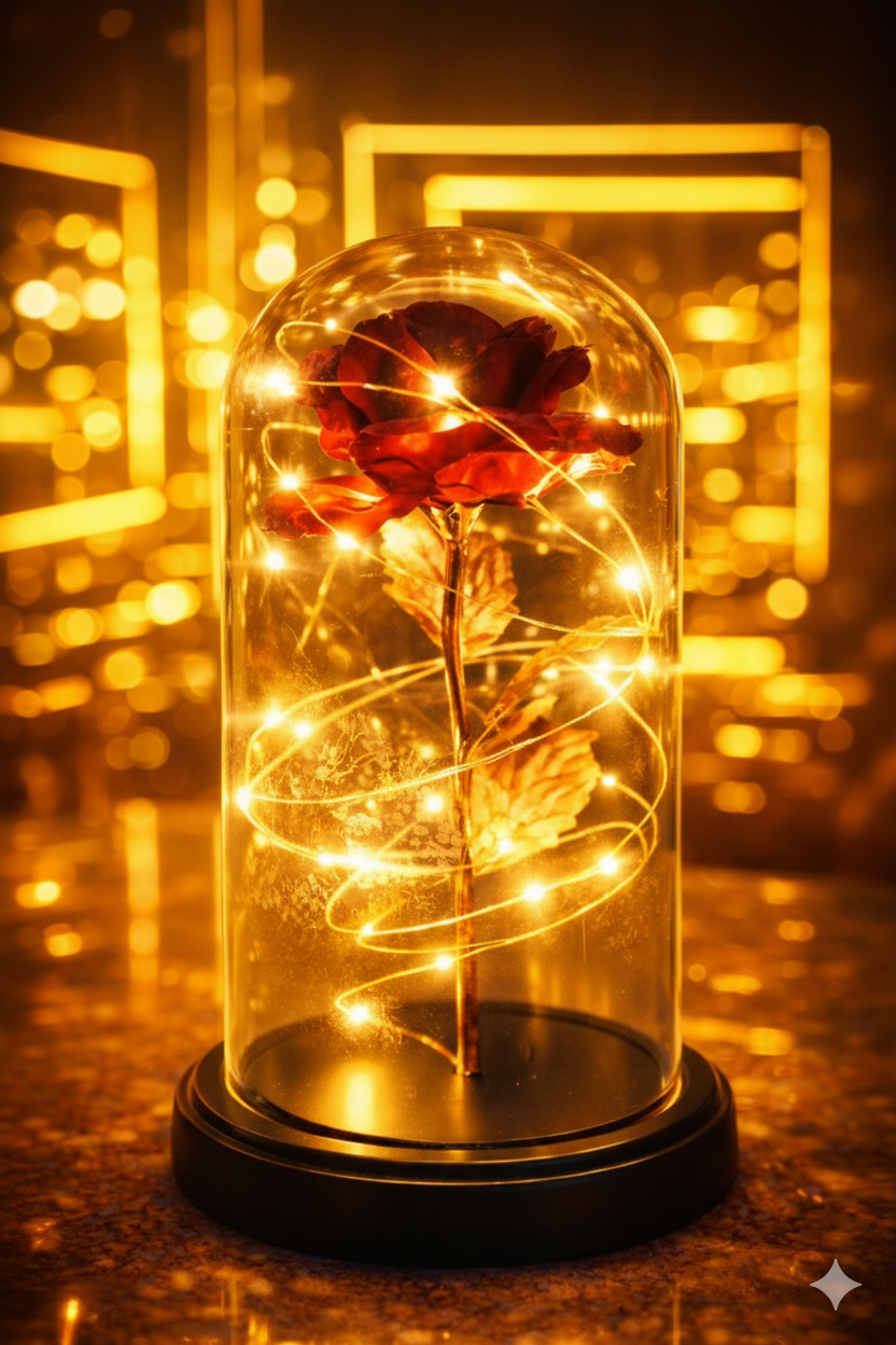 LED Rose Flower Glass Dome | Romantic Gift