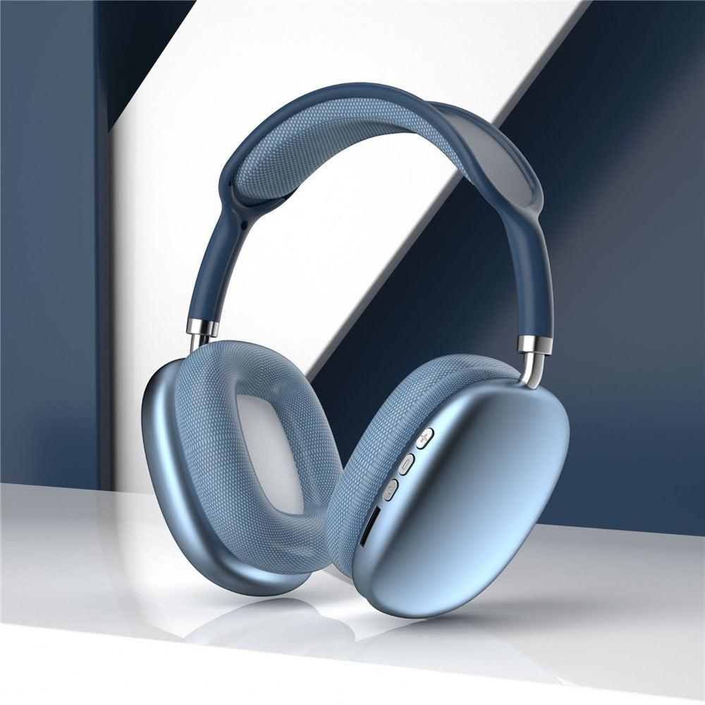 P9 Wireless Bluetooth Headphones stylish design in blue color, showcasing modern aesthetics and advanced features.