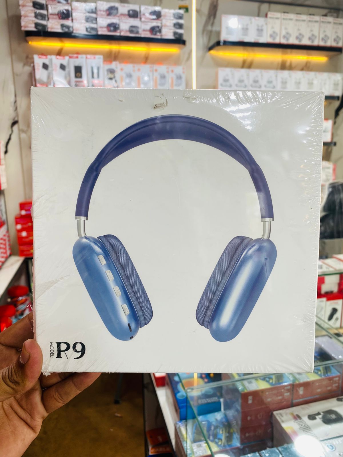 P9 Wireless Bluetooth Headphones stylish design in blue color, showcasing modern aesthetics and advanced features.
