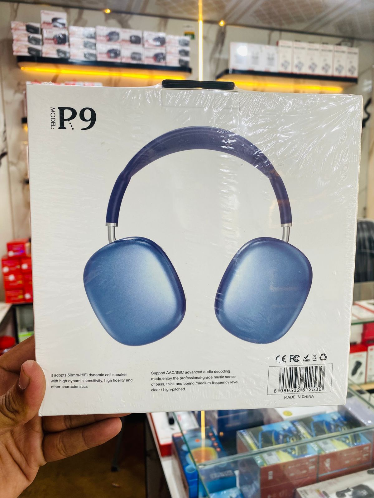P9 Wireless Bluetooth Headphones stylish design in blue color, showcasing modern aesthetics and advanced features.